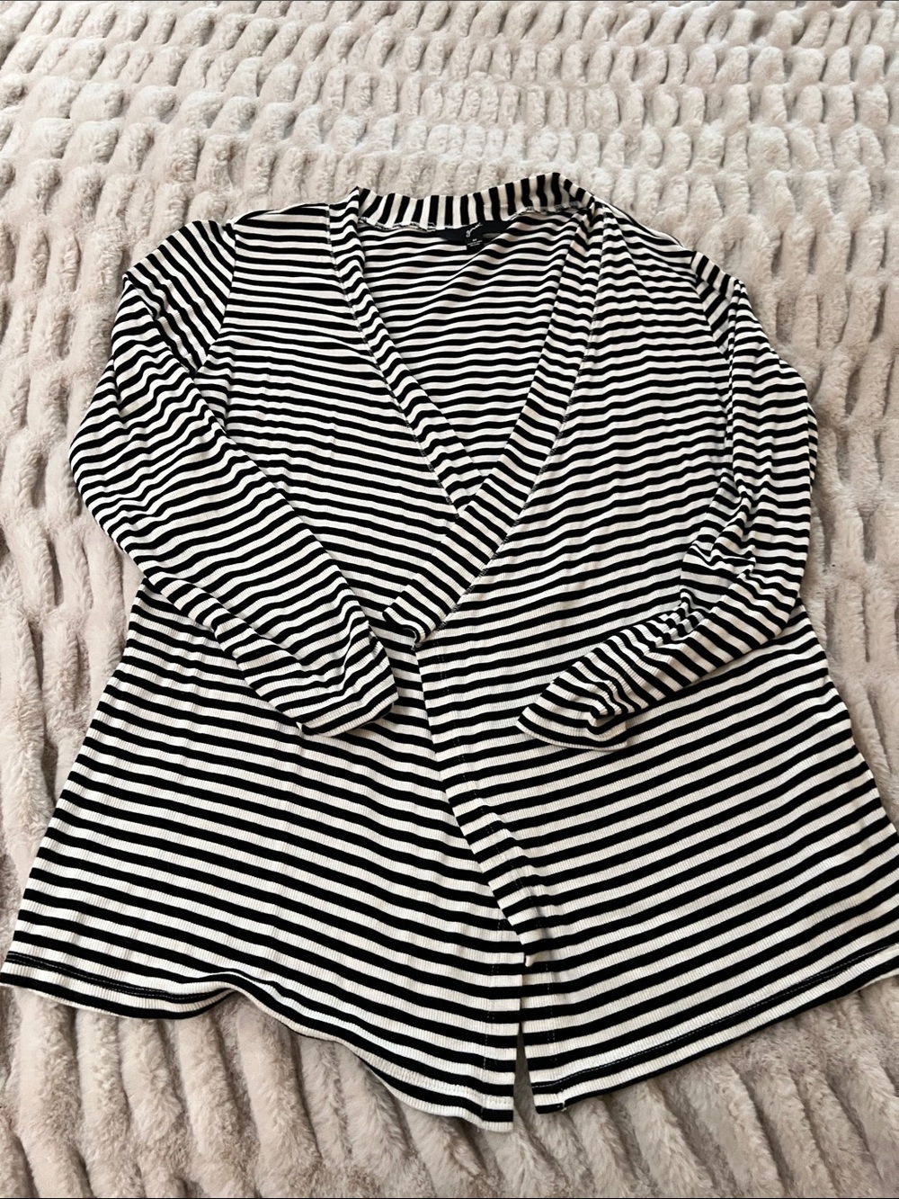GNW Black and White Striped Wrap-Style Cardigan